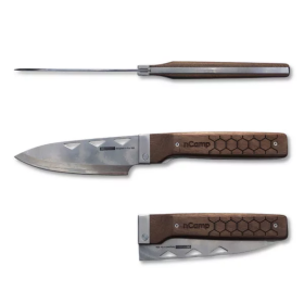 Elite Chef-style Food Prep Knife (Damascus blade/walnut handle) with Leather Case